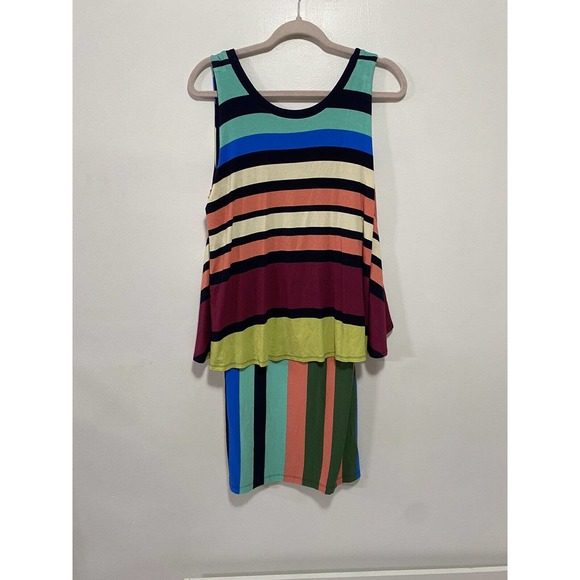 Anthropologie Maeve M Dress Striped Sleeveless Layered Multi Color Block 1415 - Picture 6 of 6